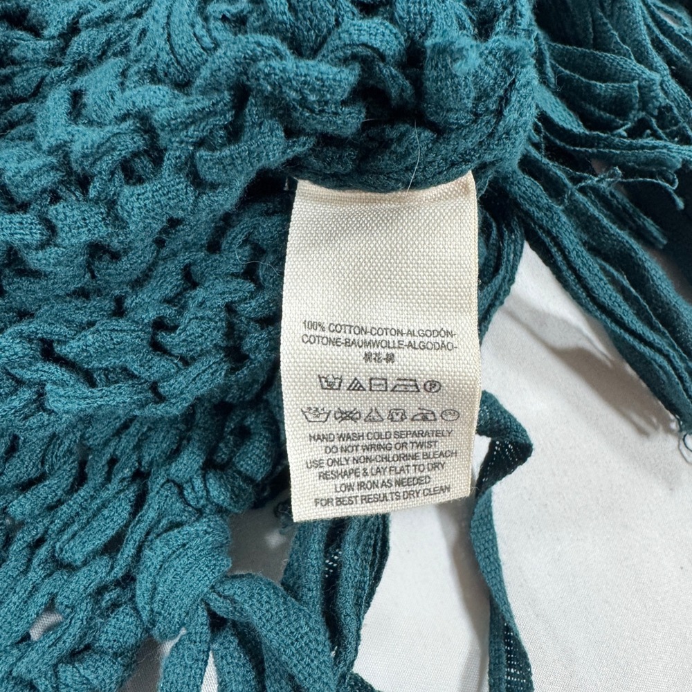 Free People On the Fringe Teal Chunky Cotton Knit Fringe Sweater Boho XS - Picture 7 of 8